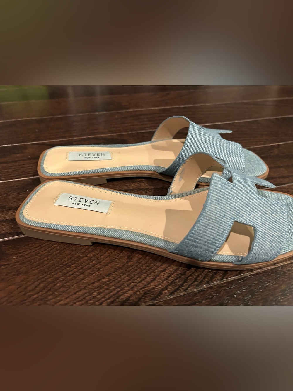 Steven By Steve Madden Light Blue Denim Slide Sandals - Picture 5 of 6